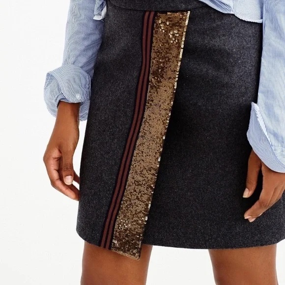 J. Crew Dresses & Skirts - J.CREW Wool Blend Origami Asymmetrical Sequin Stripe Faux Wrap Skirt NWT Size 14
